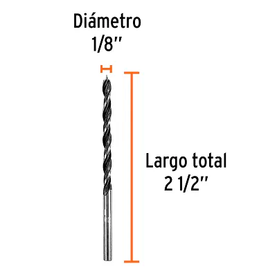 Broca con Punta Centradora - 1/8 - para Madera, Truper