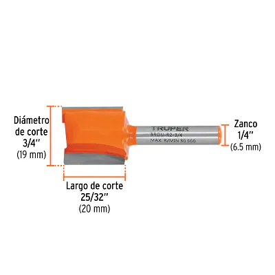 Broca para Router, Recta 2 Filos, 3/4", Truper