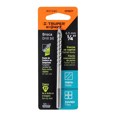 Broca para Vidrio y Mayólica 1/4", Truper Expert