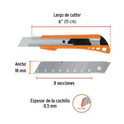 Cuchilla de Plástico 18 MM Reforzada con Alma Metálica, Truper