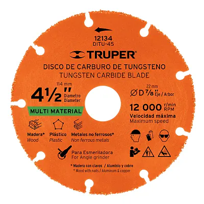 Disco 4 .1/2" Multimaterial de Carburo de Tungsteno, Truper