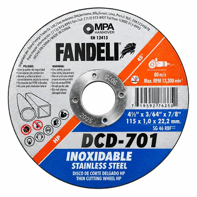 Disco Corte Superfino Acero Inoxidable - 4.1/2" X 1.00MM - Fandeli