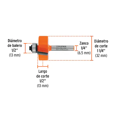Fresa Rebajadora, 1 - 1/4" con Rodaje, Truper