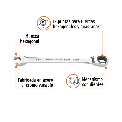 Llave Mixta con Ratchet 11MM X 160 MM Largo, Expert