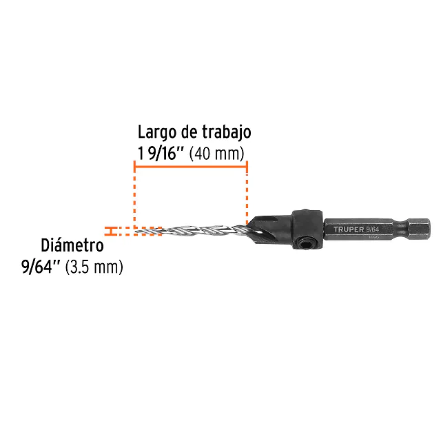 Broca Avellanadora #6 para Madera, 9/64', Truper