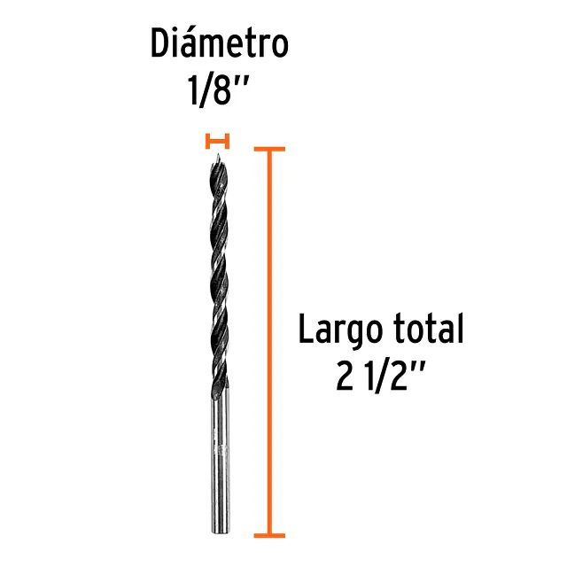 Broca con Punta Centradora - 1/8 - para Madera, Truper