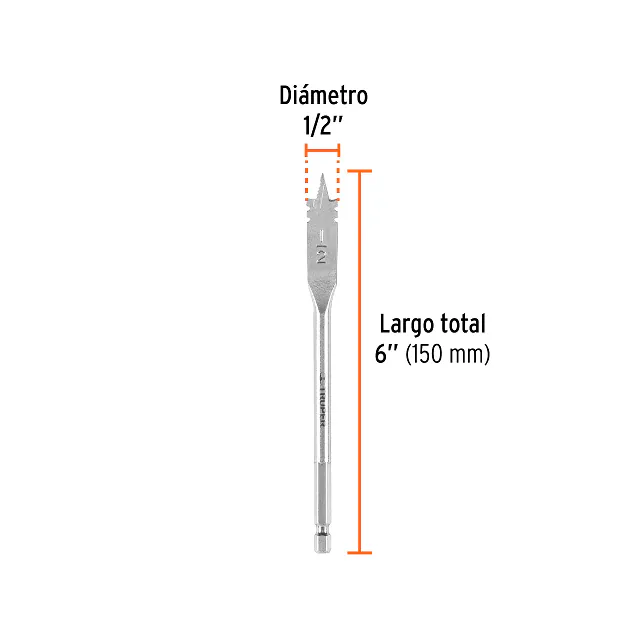 Broca Paleta 1/2" para Madera, Truper