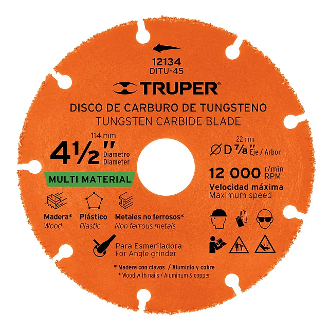 Disco 4 .1/2" Multimaterial de Carburo de Tungsteno, Truper