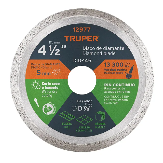 Disco de Diamante de 4 .1/2" X 1.6 MM, Rin Continuo, Truper