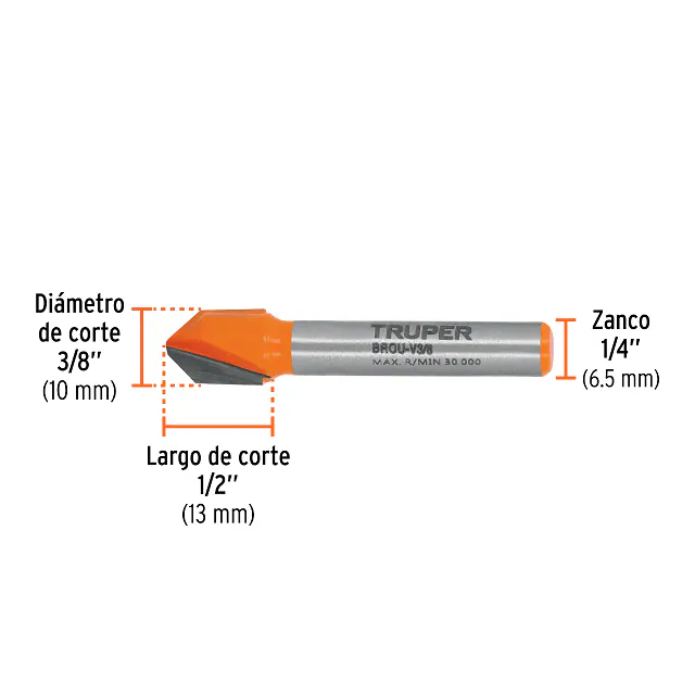 Fresa Corte en "V", 3/8", Truper