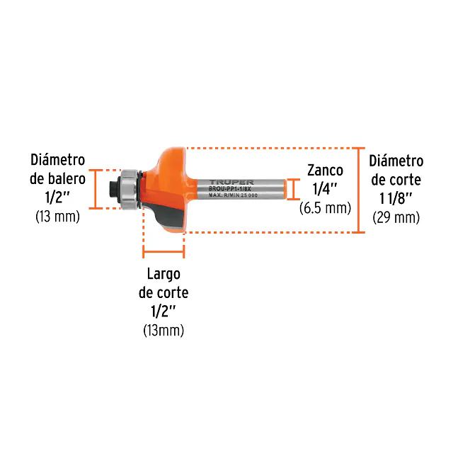 Fresa Pecho Paloma 1 - 1/8" con Rodaje, Truper