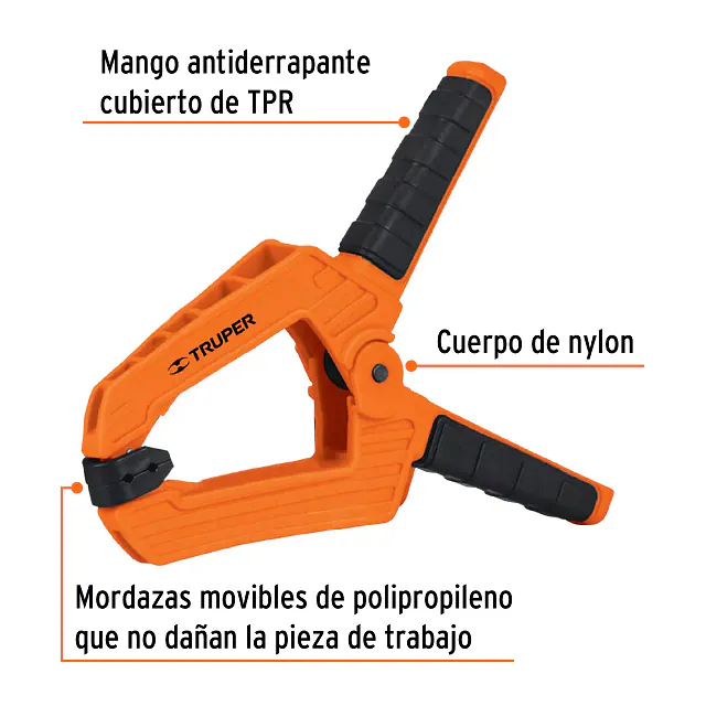 Prensa de Resorte de - 6" - Cuerpo de Nylon con Mango de Tpr