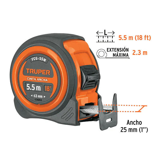 Wincha Compacta Contra Impactos 5.5 M Cinta 25 MM, Truper